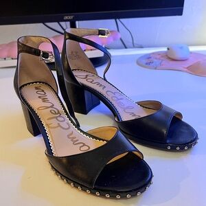 Size 8 Sam Edelman black studded faux leather sandals (block heel)